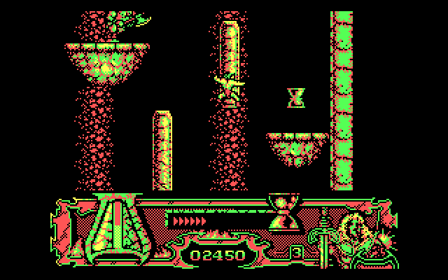 Satan IBM PC/Compatibles Screenshot: Collect the hour glass for more time.