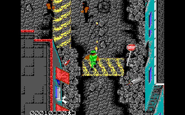 NY Warriors IBM PC/Compatibles Screenshot: Attacks come from all directions, including rooftops...