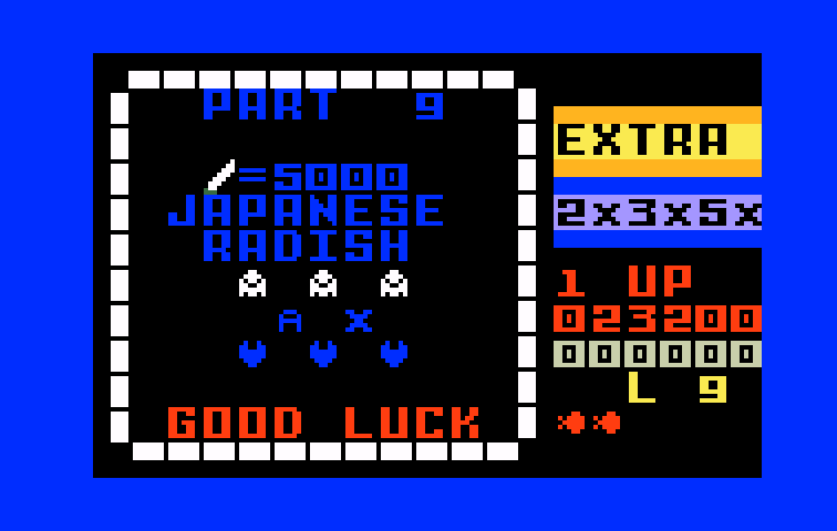 Lady Bug Intellivision Screenshot: The next level features the bonus letters A and X.