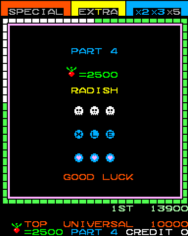 Lady Bug Arcade Screenshot: Part 4 features radishes.
