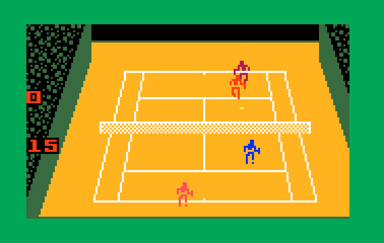 Championship Tennis Intellivision Screenshot: Game of doubles in progress...