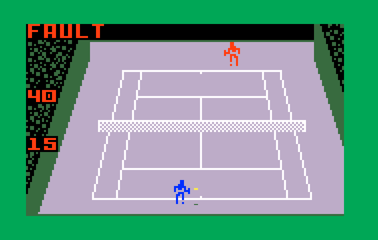 Championship Tennis Intellivision Screenshot: Here's the serve...and fault!