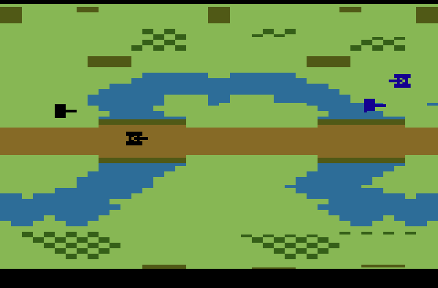 Armor Battle Atari 2600 Screenshot: Tanks can travel faster when on a bridge...