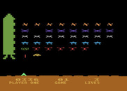 Space Invaders for Atari 8-bit - The invaders start a little lower on each new level.