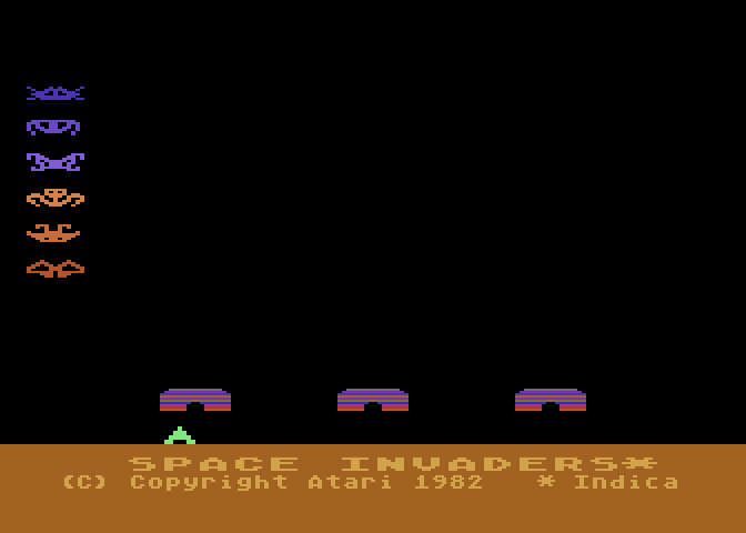 Space Invaders Atari 5200 Screenshot: Starting screen; copyright information scrolls along the bottom of the screen.