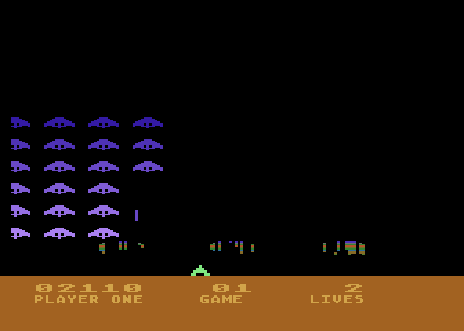 Space Invaders Atari 5200 Screenshot: On this level the invaders start out near the bottom of the screen.