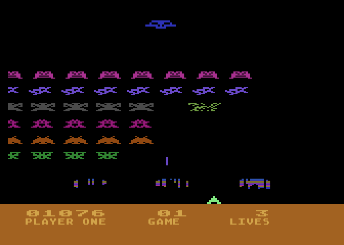 Space Invaders Atari 5200 Screenshot: As the game progresses, the invaders start lower and lower...