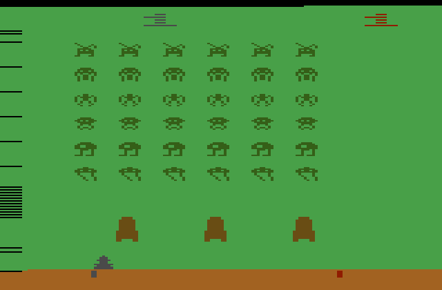 Space Invaders Atari 2600 Screenshot: Starting screen; the colors randomly change to act as a screen saver.