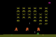 Space Invaders for Atari 2600 - When the saucer appears at the top of the screen the scores are hidden.