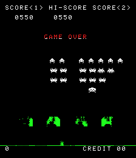 Space Invaders Arcade Screenshot: Game over.