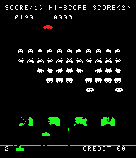 Space Invaders Arcade Screenshot: Shoot the saucer for bonus points.