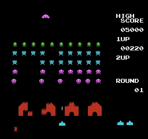 Space Invaders NES / Famicom Screenshot: Try to shoot the saucer for extra points!