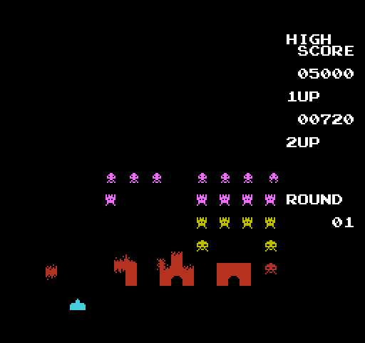 Space Invaders NES / Famicom Screenshot: The fewer invaders there are, the faster they move!