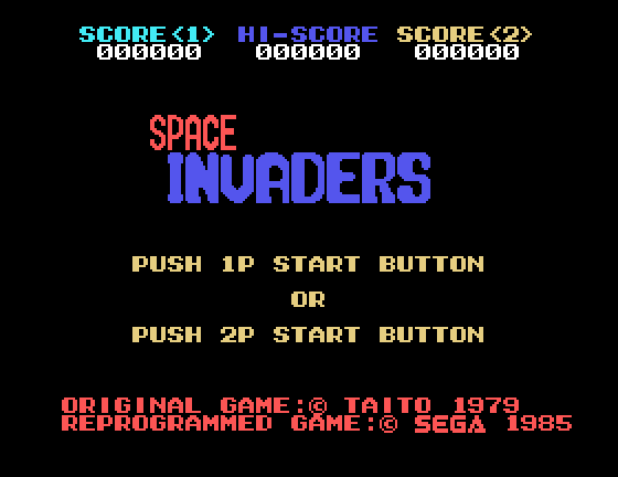 Space Invaders Sega SG-1000 Screenshot: Title screen.