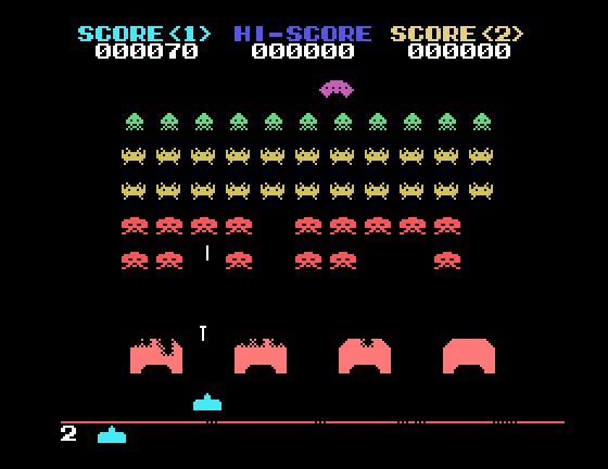 Space Invaders Sega SG-1000 Screenshot: Shoot the saucer...if you can!...for bonus points.