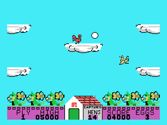 Hen Pecked TI-99/4A Screenshot: Collect the eggs before they hatch.