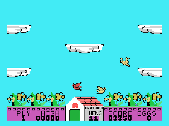 Hen Pecked TI-99/4A Screenshot: Level five starts to get more difficult...