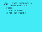 Hen Pecked for TI-99/4A - TI-99/4A main menu.