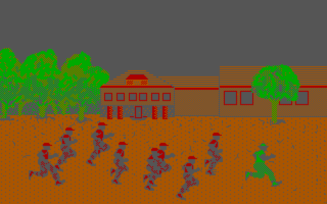 Boot Camp IBM PC/Compatibles Screenshot: The recruits jogging between events.