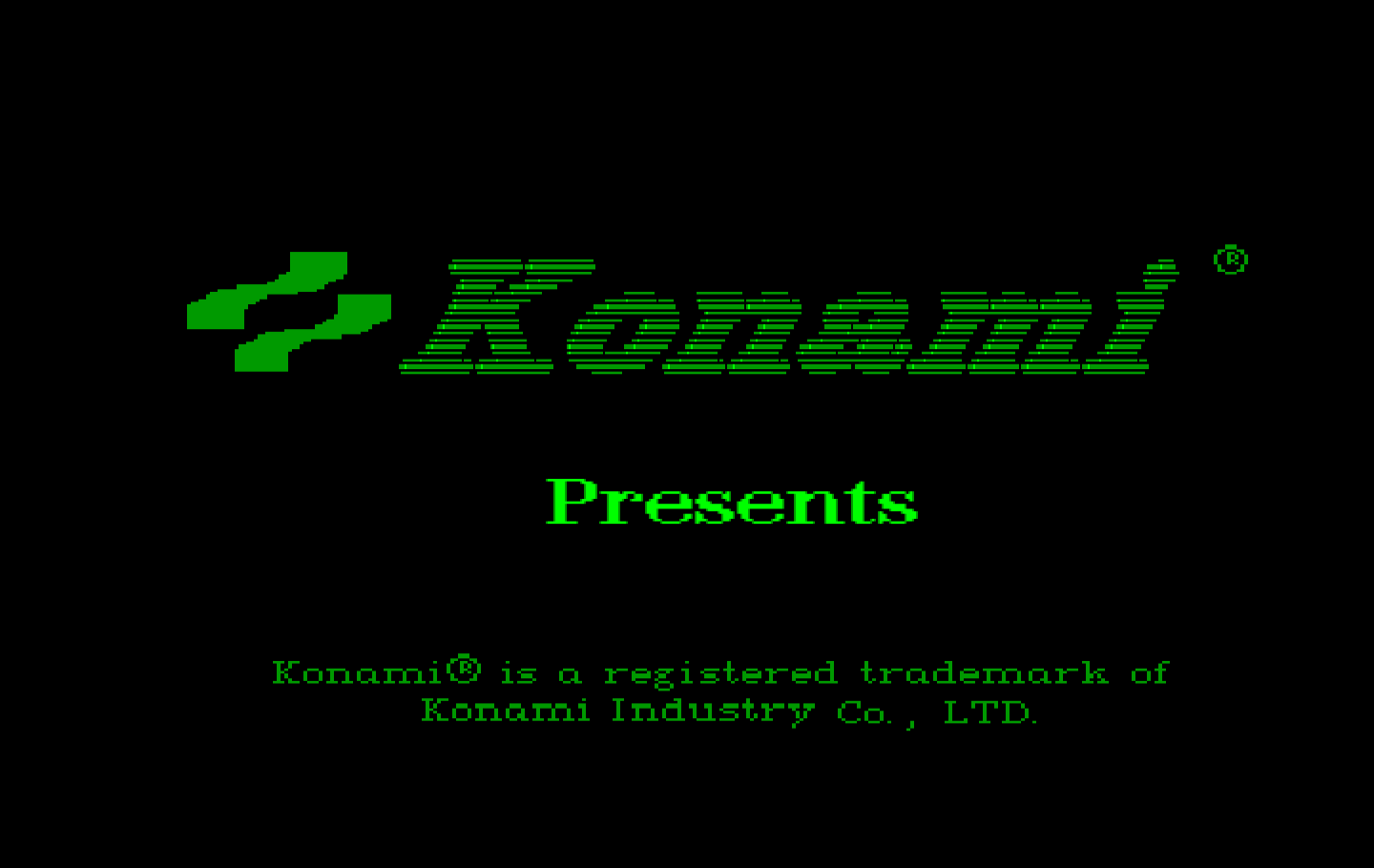 Boot Camp IBM PC/Compatibles Screenshot: Konami logo screen.