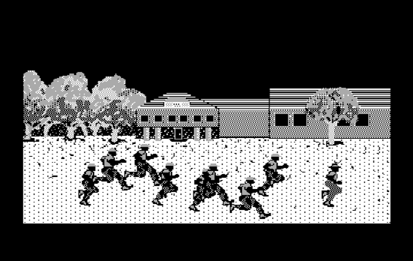 Boot Camp IBM PC/Compatibles Screenshot: An intermission showing the recruits jogging.