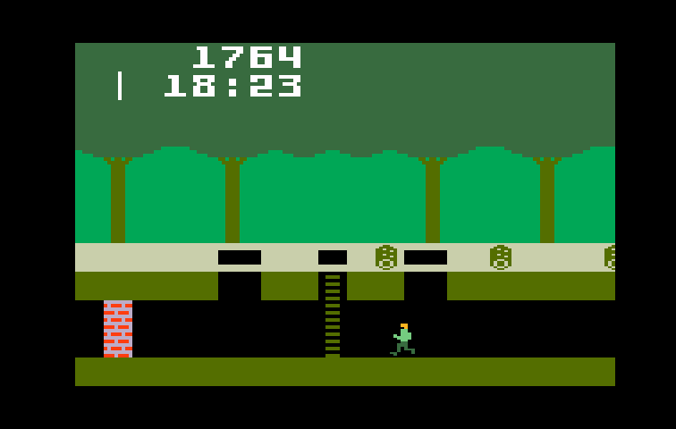 Pitfall! Intellivision Screenshot: Ladders allow you to climb from the underground tunnels to the jungle above.