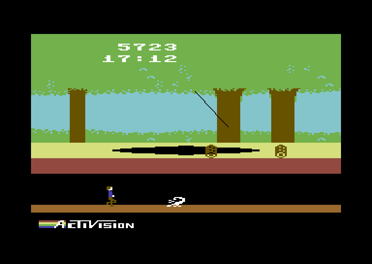 Pitfall! Commodore 64 Screenshot: Jumping over scorpions requires careful timing.