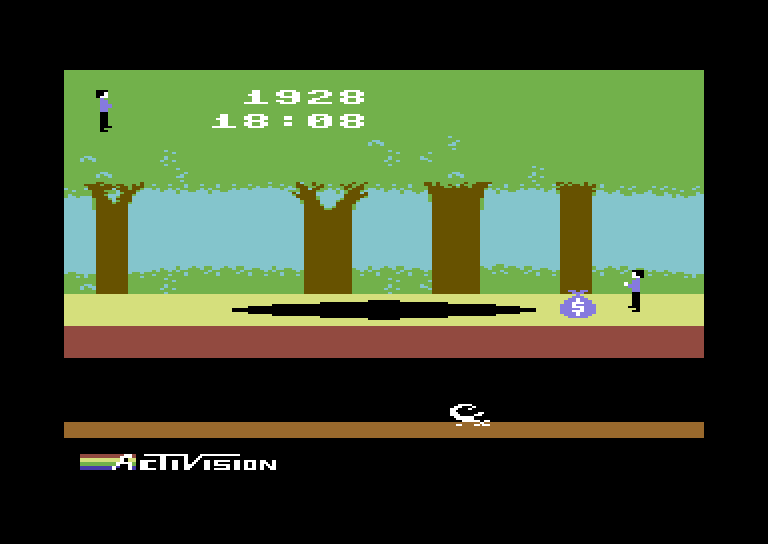 Pitfall! Commodore 64 Screenshot: Found a bag of money.