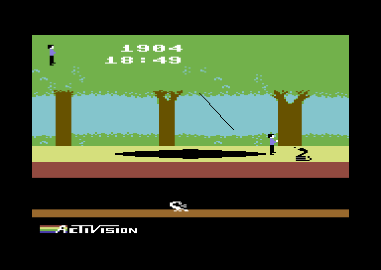 Pitfall! Commodore 64 Screenshot: Don't touch the snake, it's deadly!
