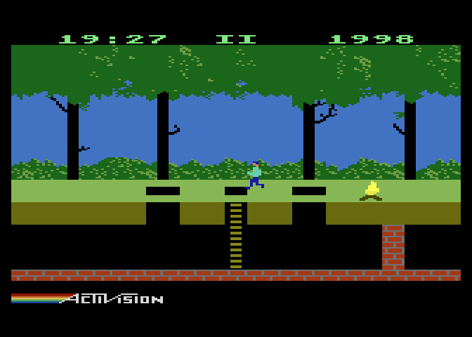 Pitfall! Atari 5200 Screenshot: Don't accidentally run into the campfires.