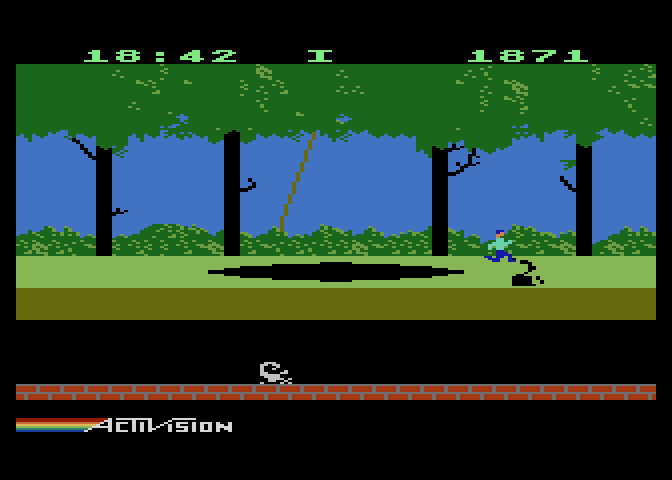 Pitfall! Atari 5200 Screenshot: Oops, I accidentally jumped into a snake!