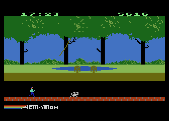 Pitfall! Atari 5200 Screenshot: Jumping over scorpions takes careful timing.