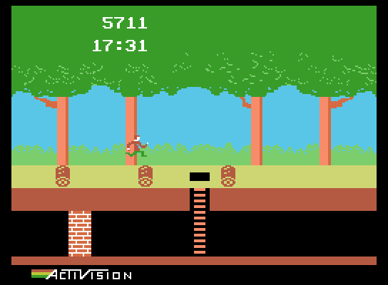 Pitfall! ColecoVision Screenshot: Don't trip on rolling logs.