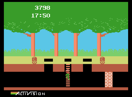 Pitfall! ColecoVision Screenshot: Climbing up a ladder.