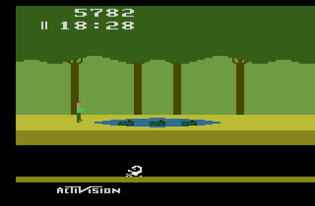 Pitfall! Atari 2600 Screenshot: Don't get eaten by the alligators!