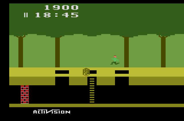 Pitfall! Atari 2600 Screenshot: Leaping over a pit.