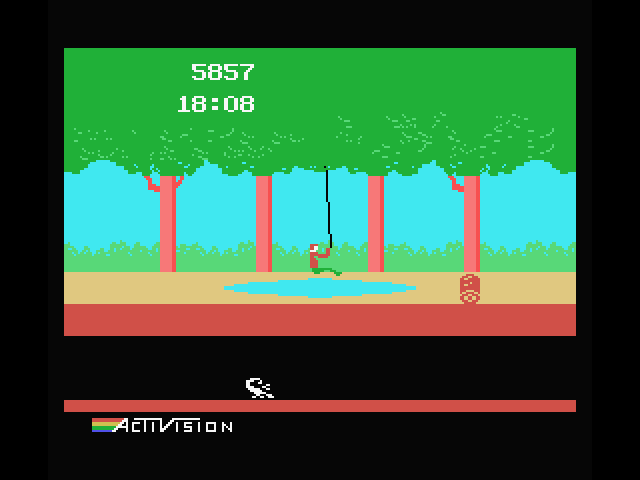 Pitfall! MSX Screenshot: Swinging on a vine.