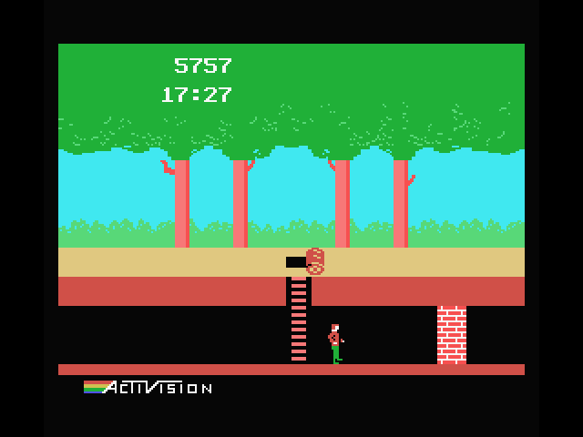 Pitfall! MSX Screenshot: A brick wall blocks my path to the right...
