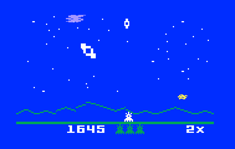 Astrosmash Intellivision Screenshot: The screen changes color each time you proceed to the next level.