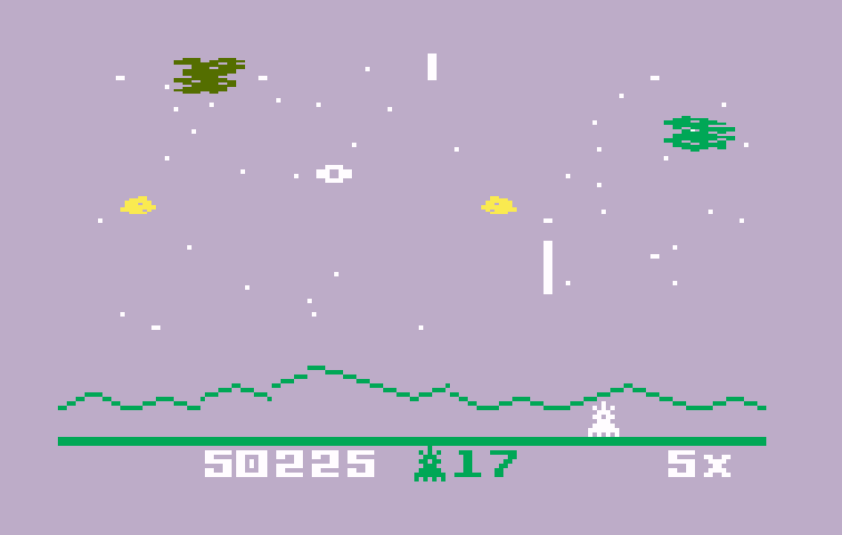 Astrosmash Intellivision Screenshot: The game gets faster the more points you earn.
