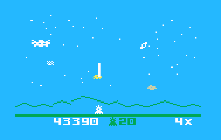 Astrosmash Intellivision Screenshot: A UFO passes by...