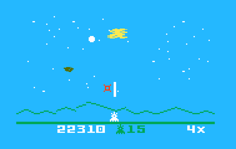 Astrosmash Intellivision Screenshot: Firing at meteors...