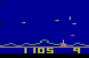 Astrosmash for Atari 2600 - On to the second level; the screen turns blue now...