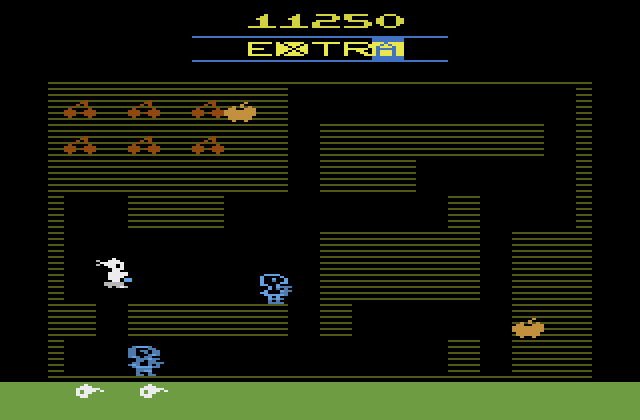 Mr. Do! Atari 2600 Screenshot: Digging paths through the dirt.