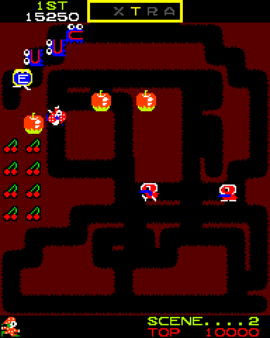 Mr. Do! Arcade Screenshot: Bonus time! An opportunity to earn an extra life...