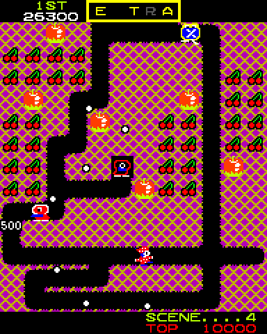 Mr. Do! Arcade Screenshot: Bonus points for a unicorn destroyed!