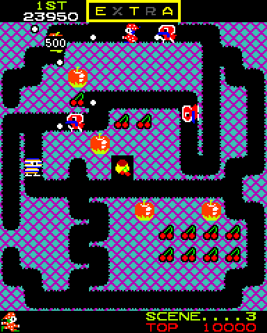 Mr. Do! Arcade Screenshot: Only a few cherries left...