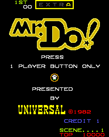 Mr. Do! Arcade Screenshot: Press start button to begin!