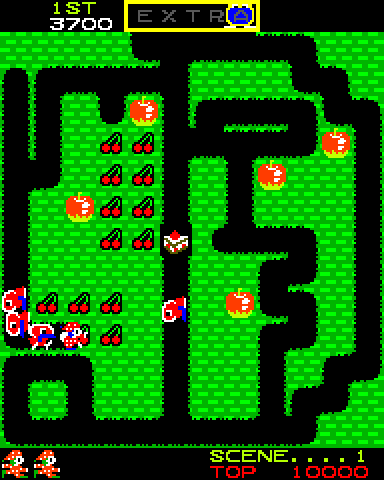 Mr. Do! Arcade Screenshot: Hurry, unicorns are in pursuit!