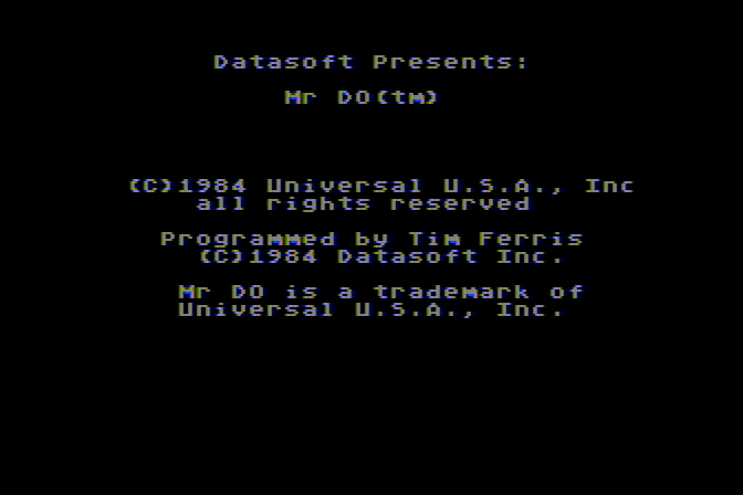 Mr. Do! Atari 8-bit Screenshot: Loading screen.